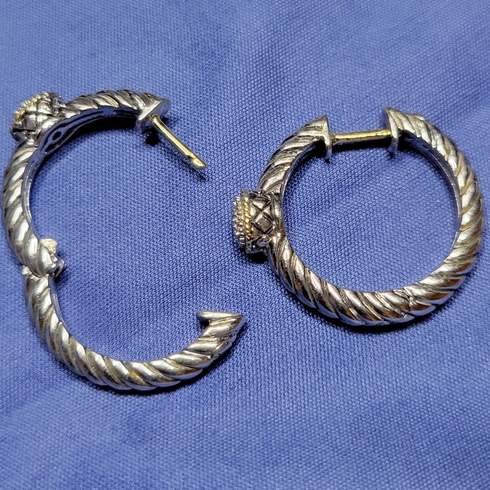 Andrea Candela Silver-Tone Twisted Hoop Earrings with Gold Accents